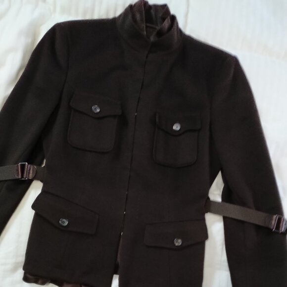 Strenesse Chocolate Brown Wool-Cashmere Jacket with Silk Ruffle - Picture 9 of 16